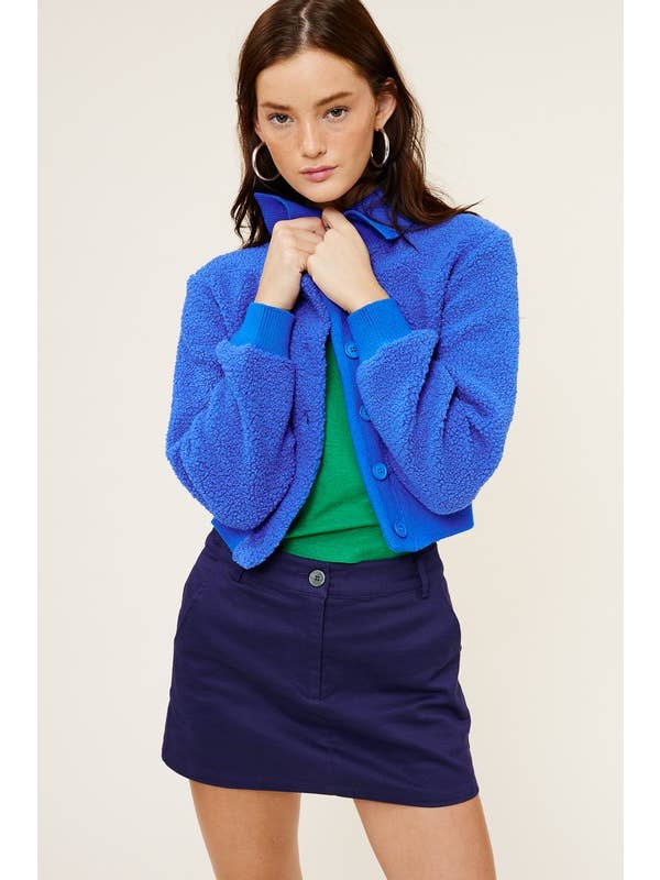 Mimosa - Wholesale Jacket - Women's - Cropped Teddy Jacket with Contrast Ribbed Collar15