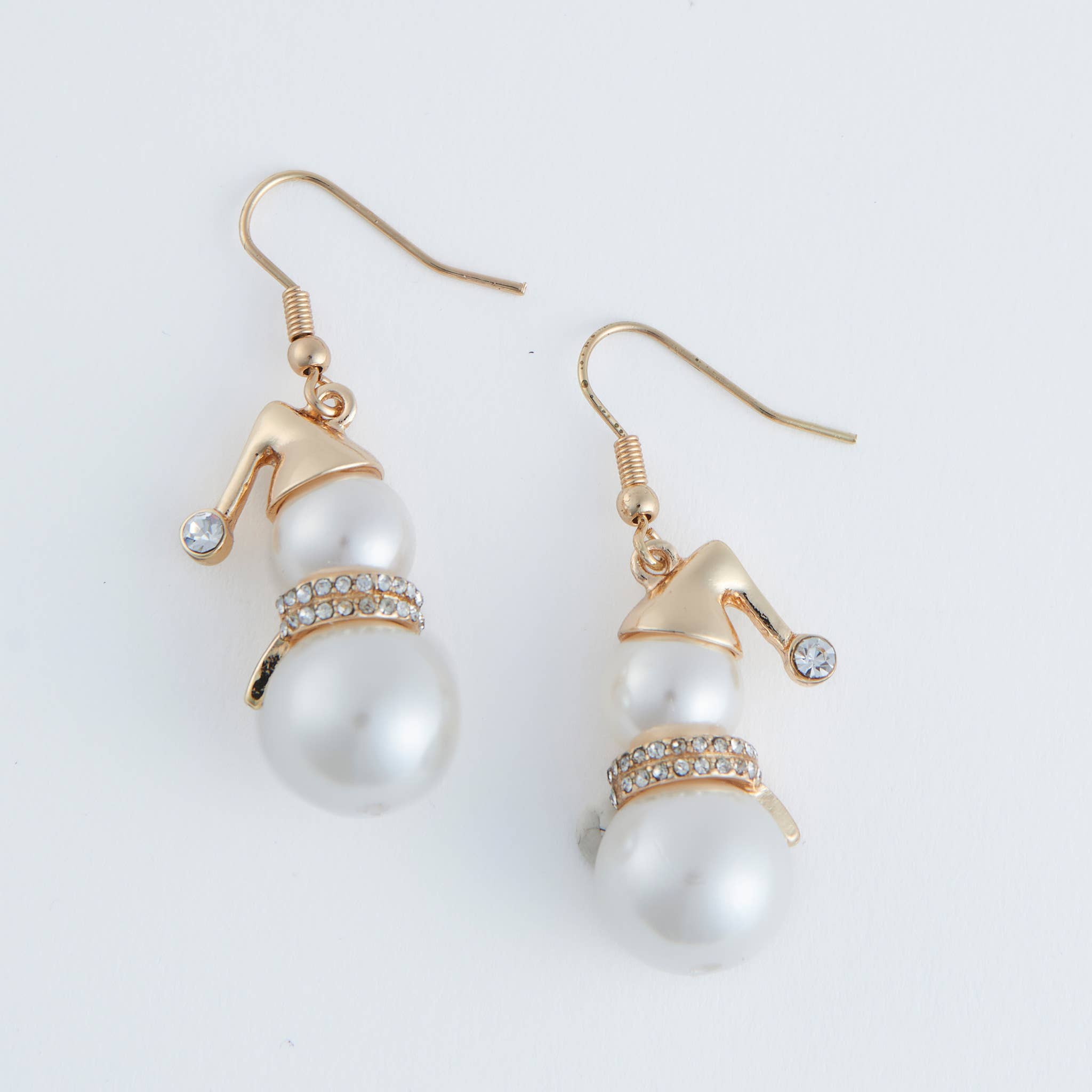 Howard's - Wholesale Dangle Earrings - Holiday Christmas Snowman Pearl Gold Drop Earrings2
