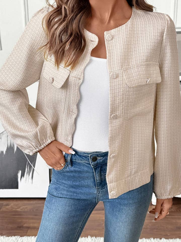 APRICOT CWOCO00168_CHANEL-STYLE SINGLE-BREASTED TWEED JACKET for wholesale on Faire1