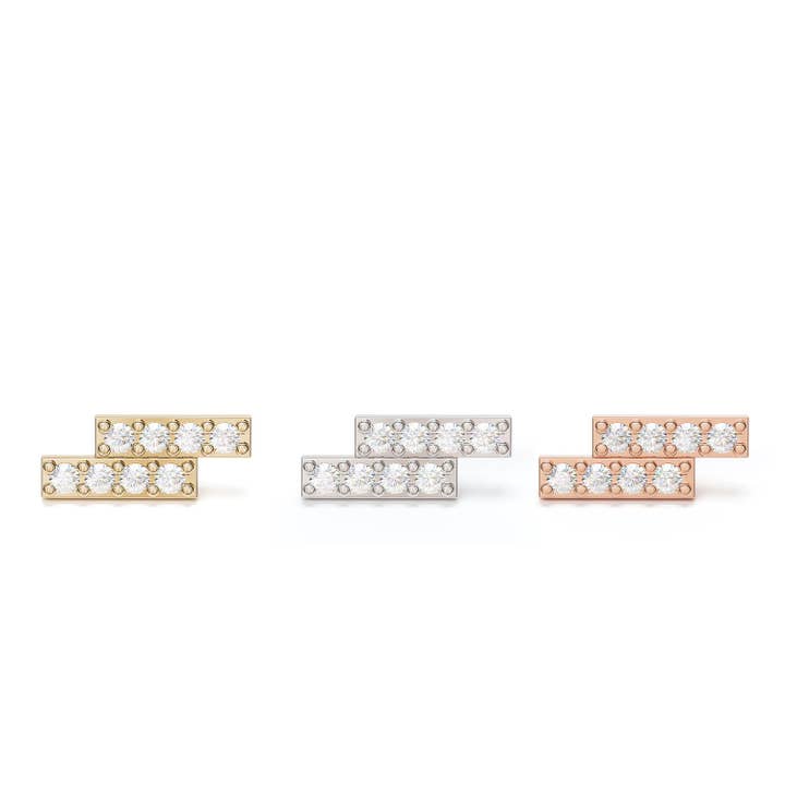 Diamantbarren Pavé aus 14 Karat Gold ohne Gewinde für den Großhandel von Umanative Design