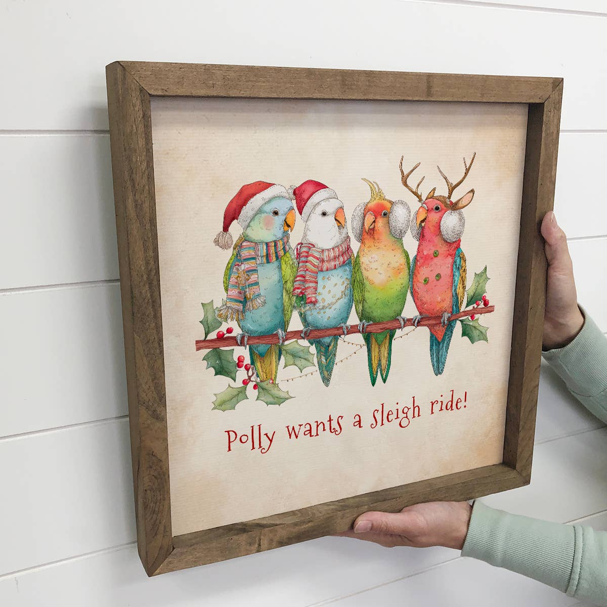 Hangout Home - Wholesale Christmas Wall Art - Polly Wants a Sleigh Ride Parrots - Cute Holiday Animal Art2