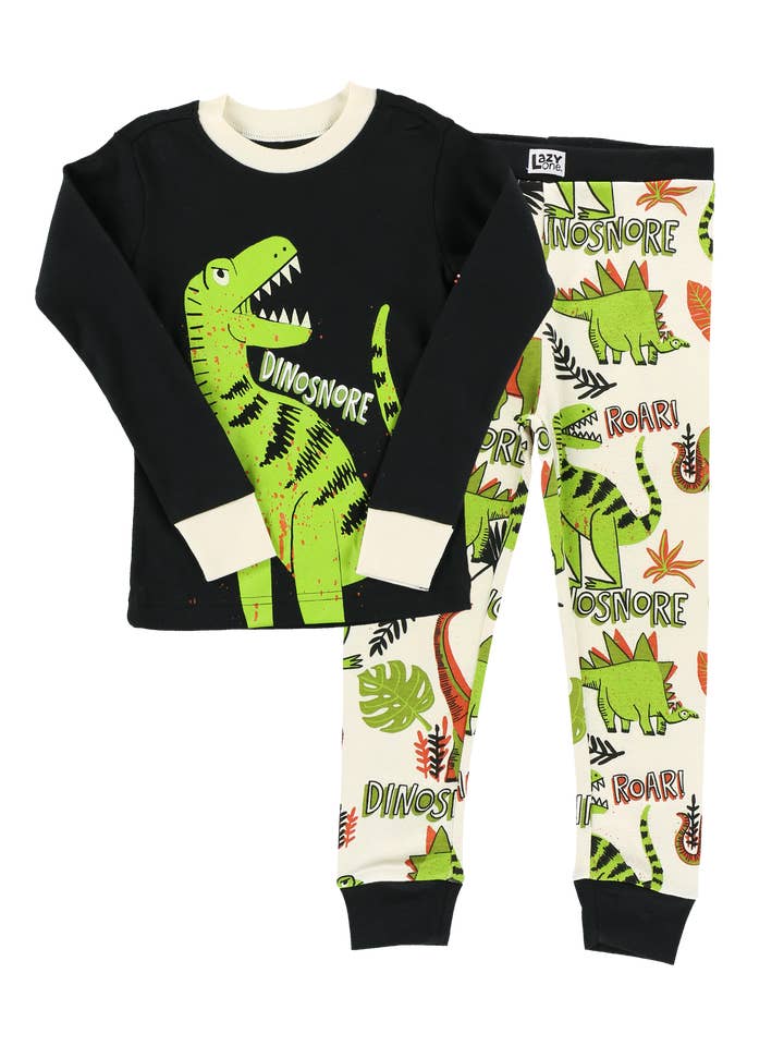 Pyjama à manches longues noir pour enfant DinoSnore pour la vente par Lazy One