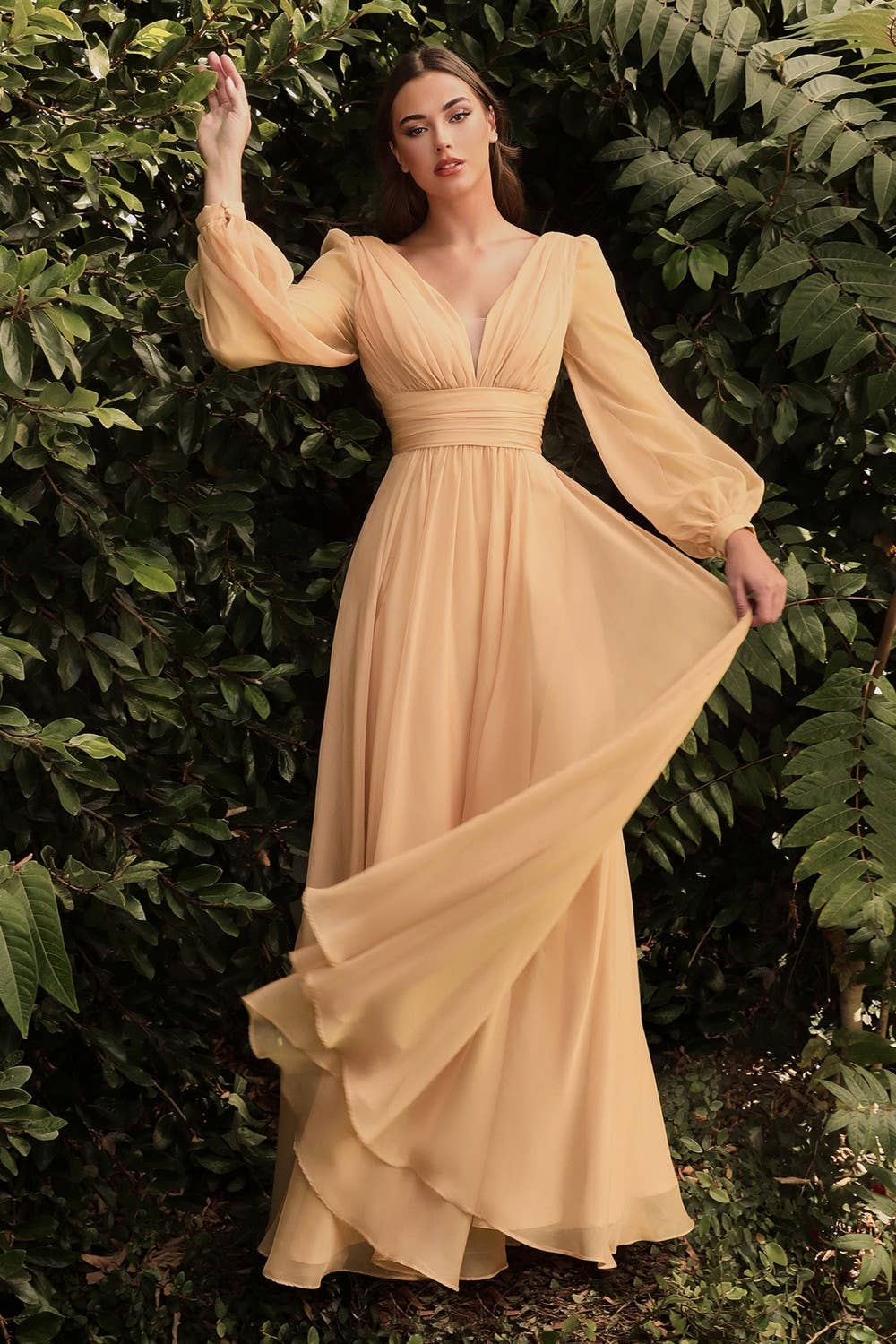 Ladivine by Cinderella Divine - Wholesale Gown - Women's - Long Sleeve Chiffon Dress0