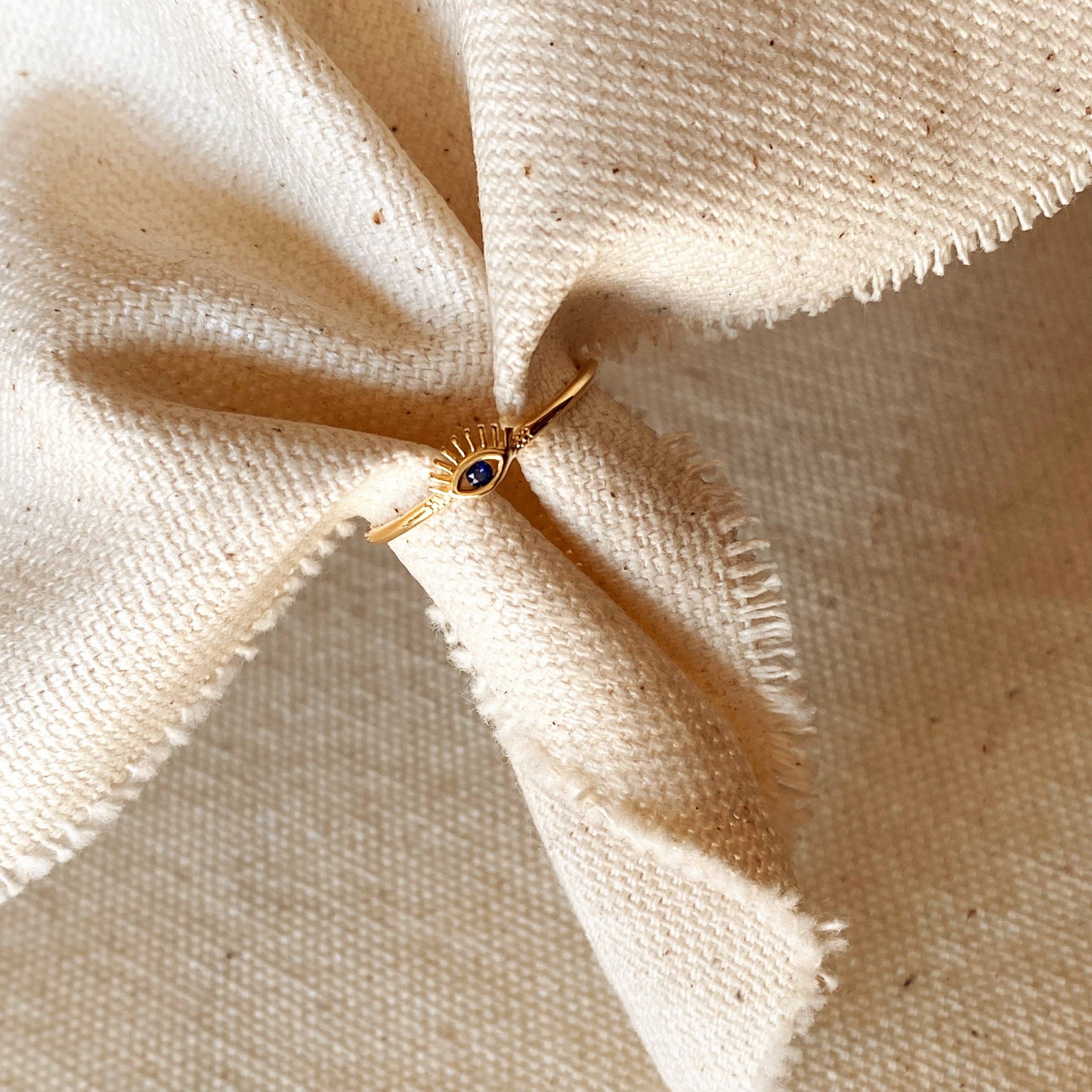 GoldFi - Vente Solitaire - Bague Œil Mauvais en plaqué or 18 carats avec pierre en zirconium bleu2