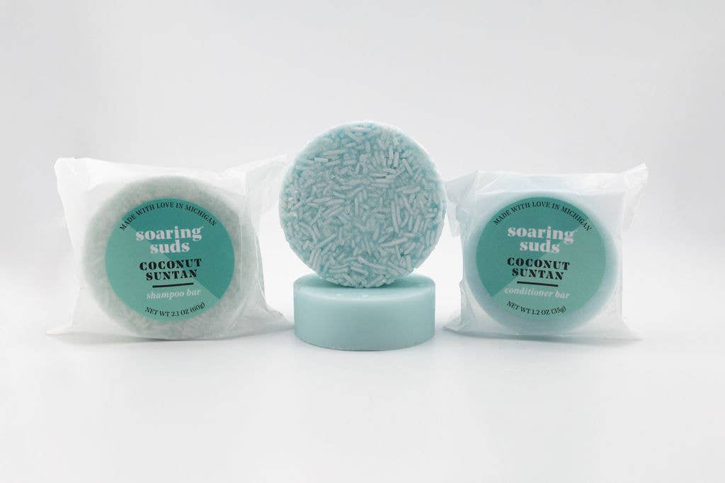 Soaring Suds Soap Co., LLC - Wholesale Shampoo Puck/Solid Shampoo - Coconut Suntan Shampoo and Conditioner Bars3