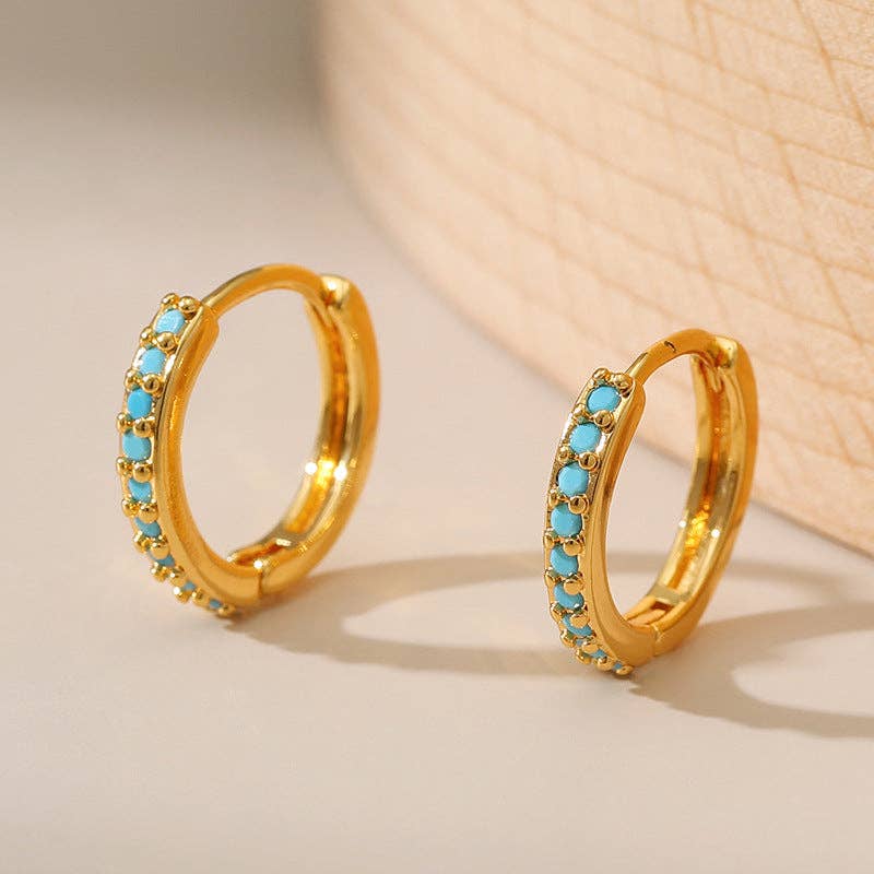 Gold Simple Turquoise Vintage Hoop Earrings DPJE1216 for wholesale on Faire