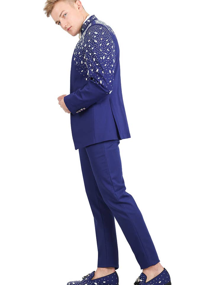 Royal and Blue Luxury Rhinestone Lapel Collar Designer Blazer BL3080 for wholesale on Faire3