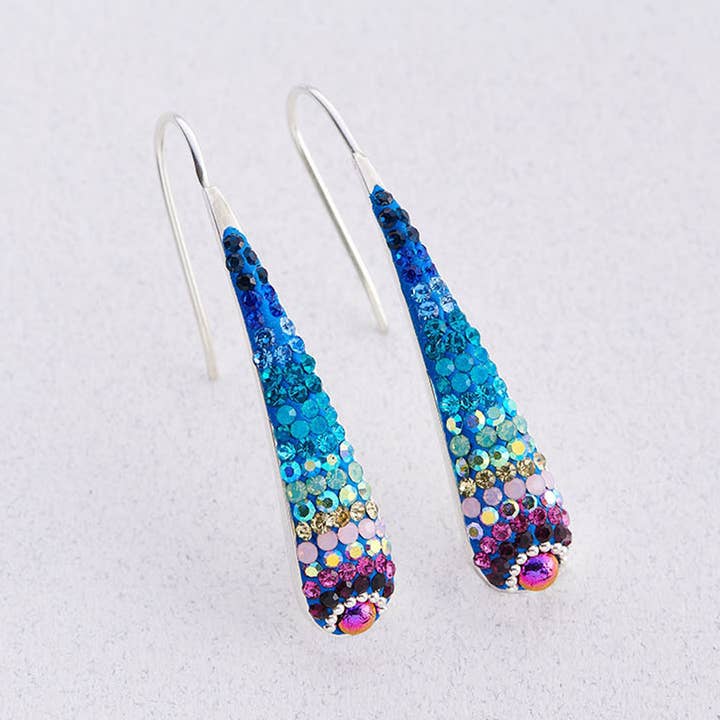 PE-8333 / CRYSTAL & SILVER CONVEX DROP EARRINGS for wholesale by Mosaico Jewels