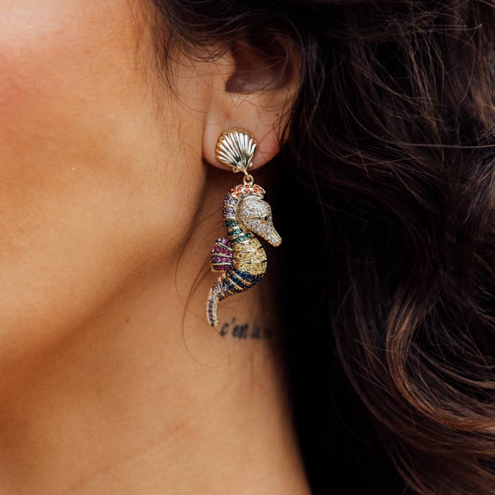 Eye Candy Los Angeles - Wholesale Dangle Earrings - Sea Horse CZ Drop Earrings
