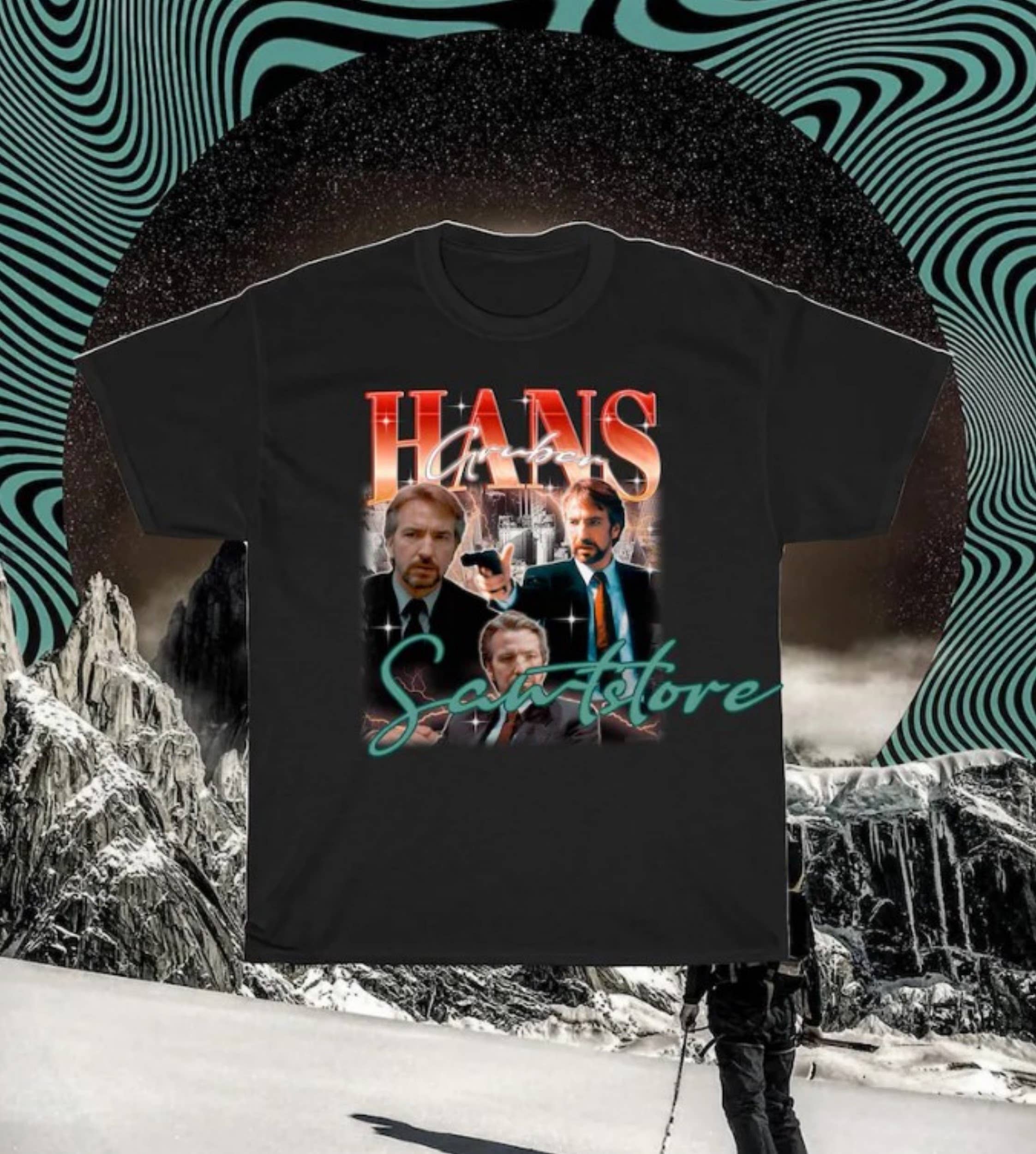 Black HANS GRUBER Retro T-shirt - Hans Gruber Long Sleeve, Hans Gr for wholesale on Faire