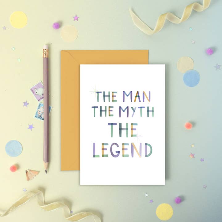 The Man Myth Legend. Birthday Father’s Day Foiled Card for wholesale by Two For Joy Illustration