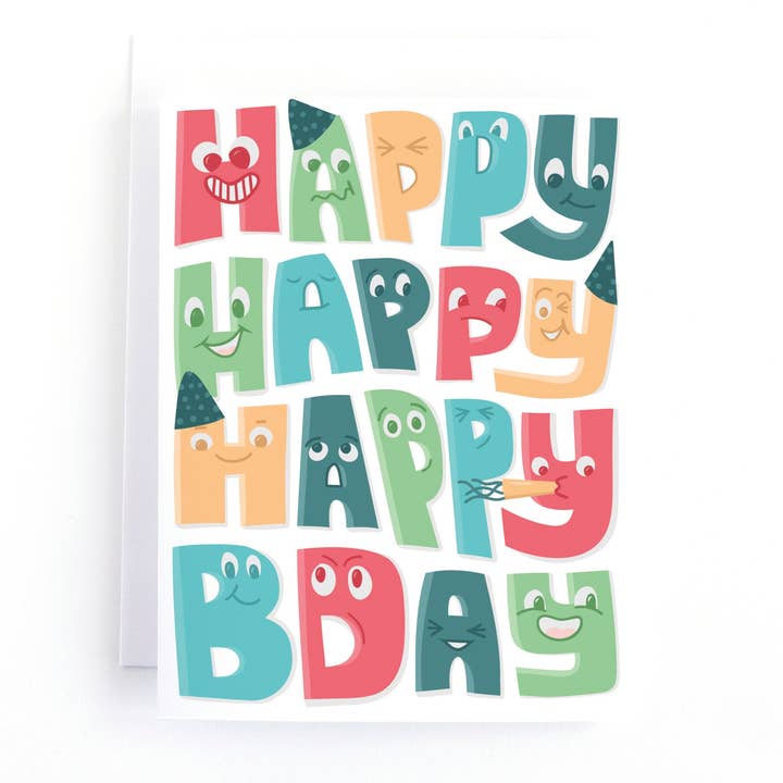 Biglietto di Compleanno per Bambini con Facce da Cartone Animato per la vendita all'ingrosso da parte di Pedaller Designs