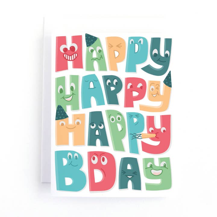 Cartoon Faces Children's Birthday Card for wholesale by Pedaller Designs
