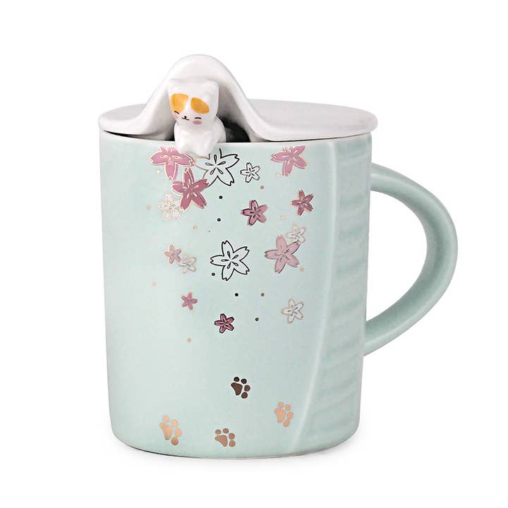 MUG – MINT CAT WITH SAKURA FLOWERS for wholesale by Fuji Merchandise Corporation