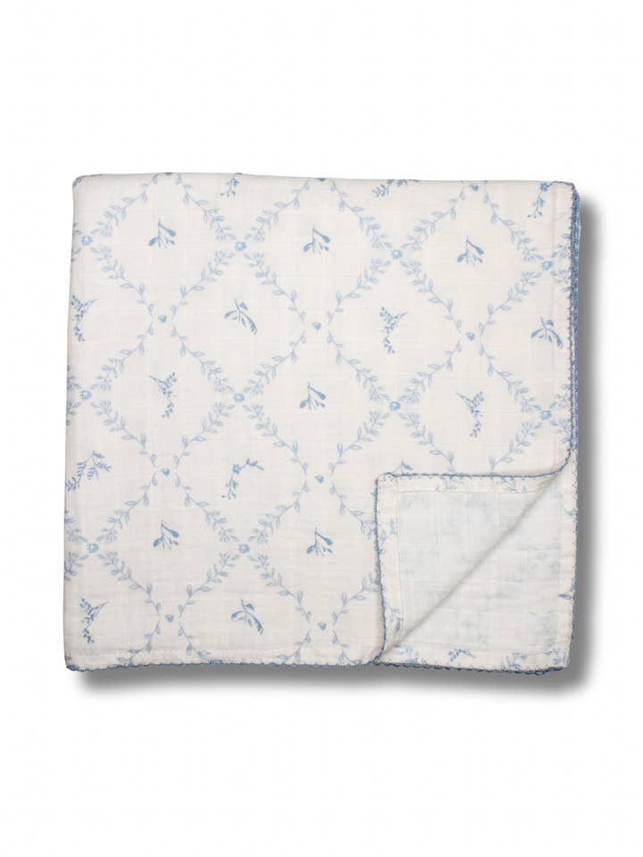 Blue Lattice Muslin Blanket for wholesale by Little Threads