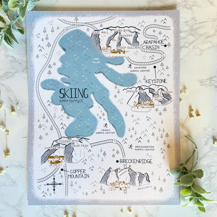 Impressões Giclée Ilustradas do Mapa de Skiing Summit County por atacado de Quirks of Art co.