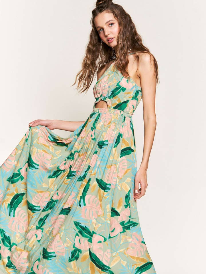 In the Beginning - Vente Robe – femme - Robe longue fleurie sauge/verte