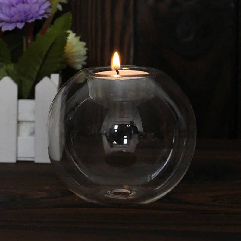 BlakOutlet - Vente Bougeoirs - Photophore rond creux en verre transparent pour salon, décoration de mariage et intérieur4