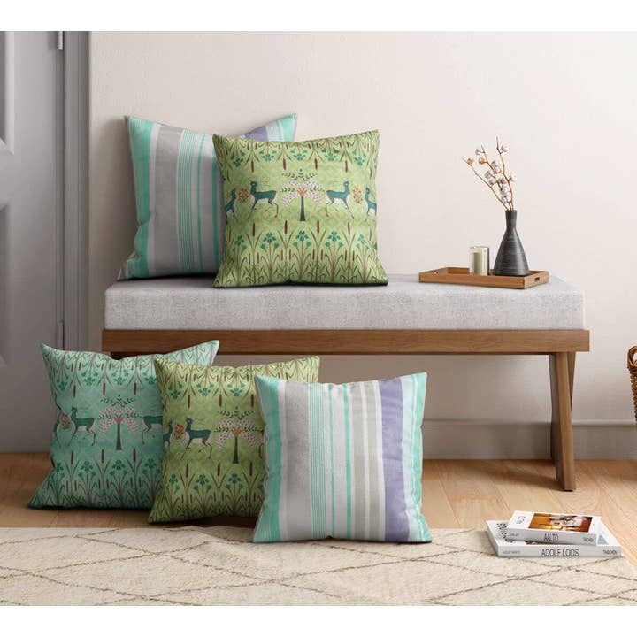 Geometrical Deer's 12" x 12" Velvet Cushion Cover Set of 5 for wholesale by India Circus