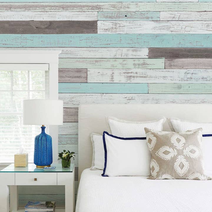 Reclaimed Painted Beach Wood Mural Wall Art Wallpaper for wholesale by Simple Shapes