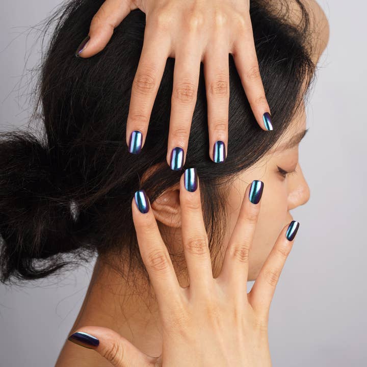 Danni & Toni - Wholesale Nail Art/Decal - Mystic Aurora Borealis Semi-Cured Gel Nail Strips | Lapis Luster - 2582