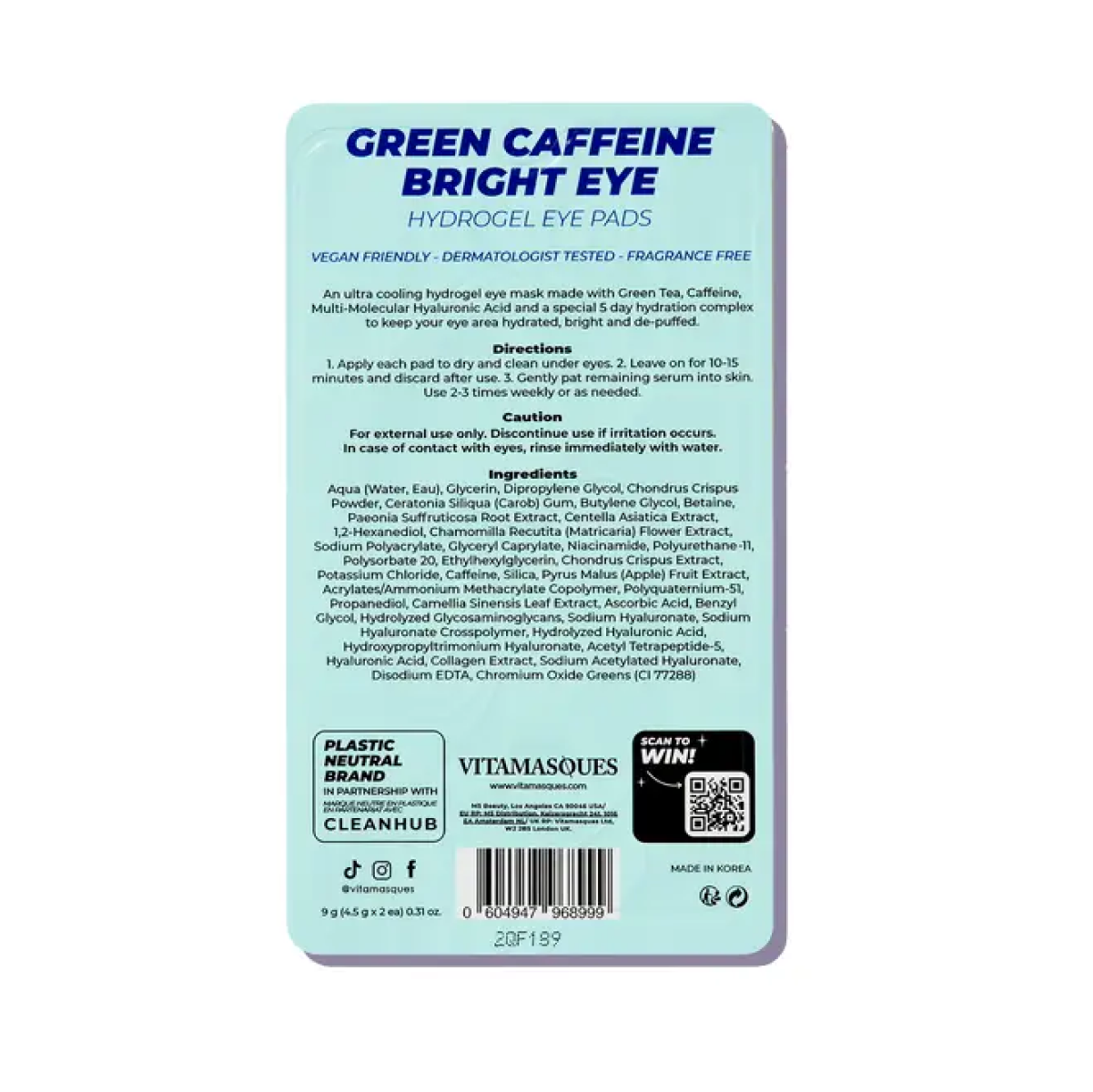 Vitamasques US - Wholesale Eye Treatment Mask - Bright Eye Green Caffeine Hydrogel Eye Pads6