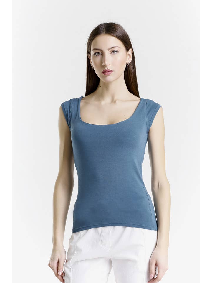 TINA Stephens Italy/Tees By Tina - Vendita all'ingrosso Top in maglia - Donna - Maglietta Kennedy a maniche corte con reggiseno integrato (BSS701)8