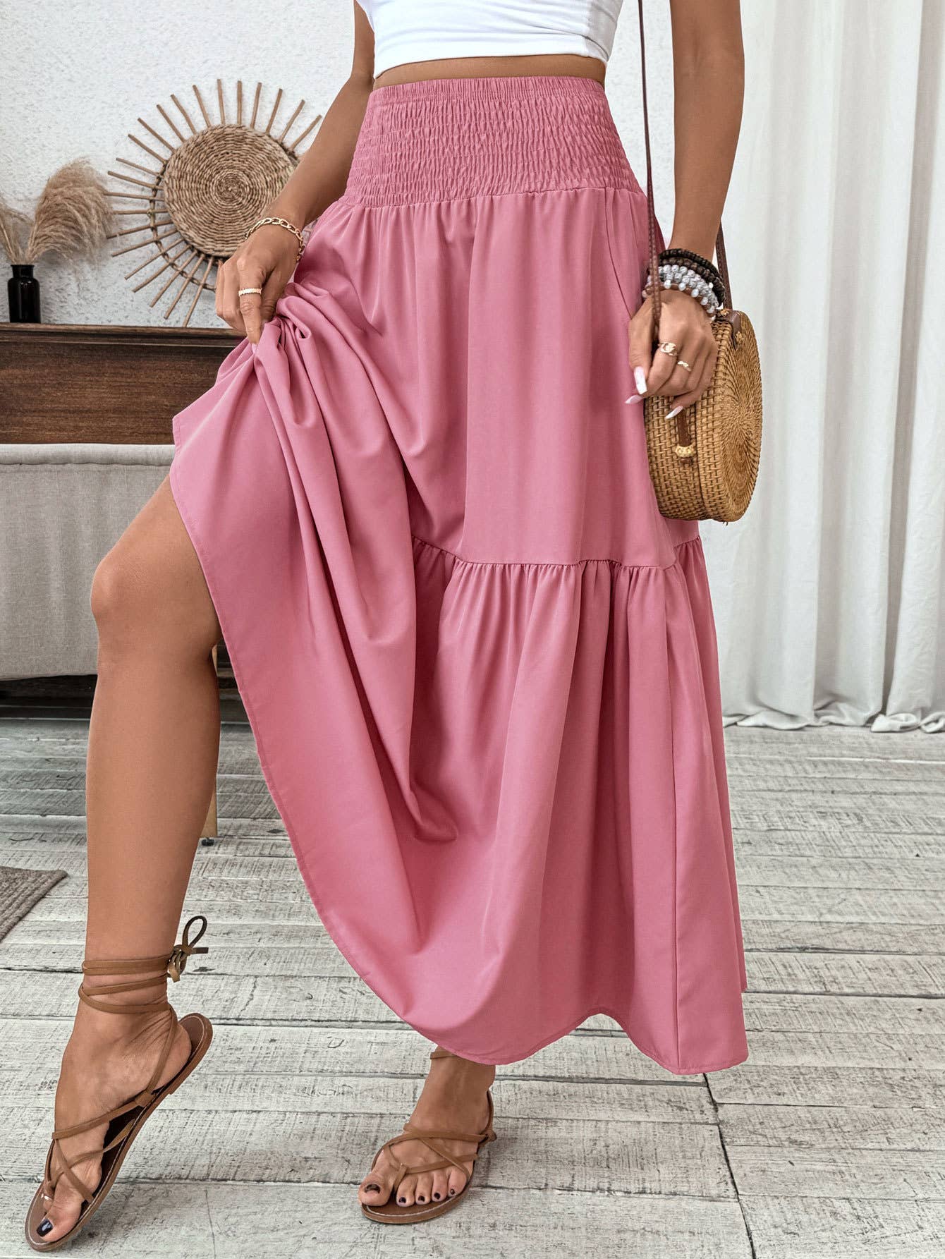 Rosa Clothing - Wholesale Skirt - Women's - Ditsy Floral Smocked Waist A-Line Skirt17