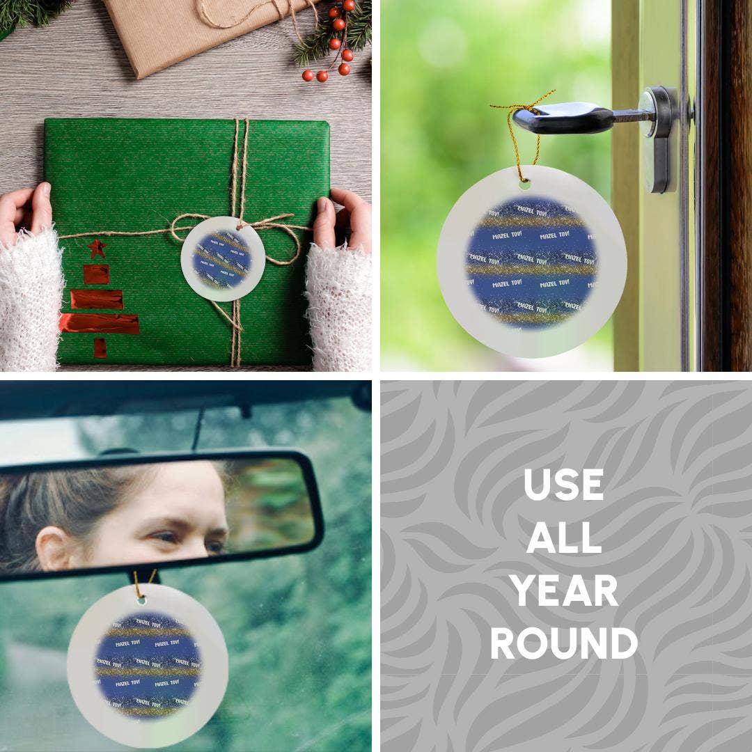 3dRose - Wholesale Ornament - 3dRose, Cool pattern of Mazel Tov text and yellow lines on blue, cool gift, Ornament4