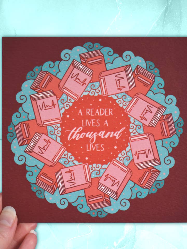 A Reader Lives A Thousand Lives - Bookish Square Print for wholesale by Felfira Moon Designs