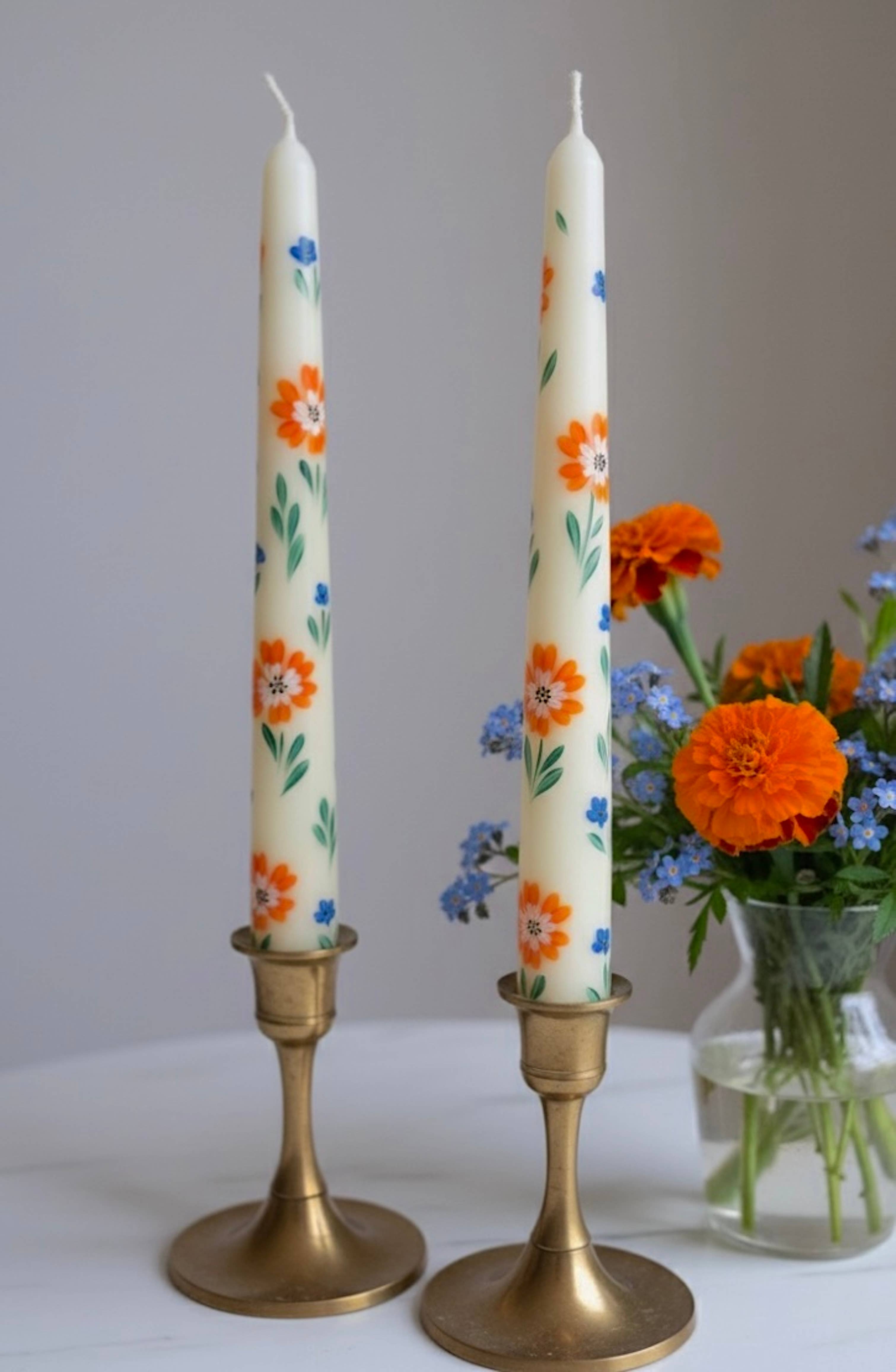 May20design - Wholesale Tapered Candle/Candlestick - Set of 2 Hand Painted Floral Taper Candles for Table Decor4
