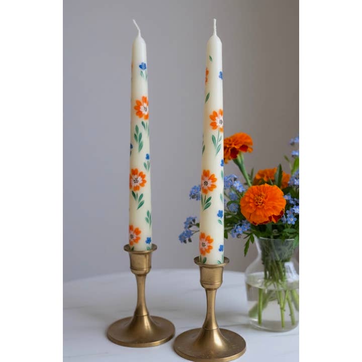 May20design - Wholesale Tapered Candle/Candlestick - Set of 2 Hand Painted Floral Taper Candles for Table Decor4