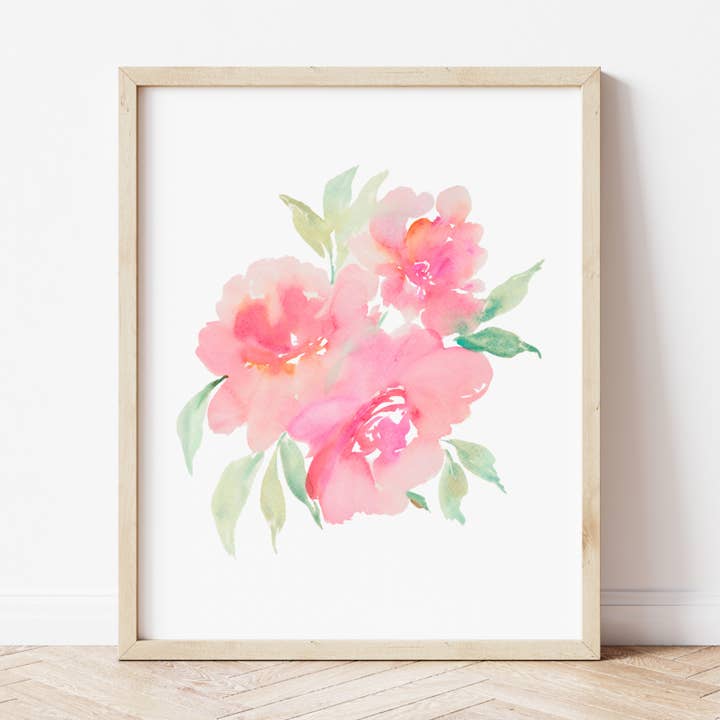 Impressão artística de rosas florescendo rosa por atacado de Pia Chella