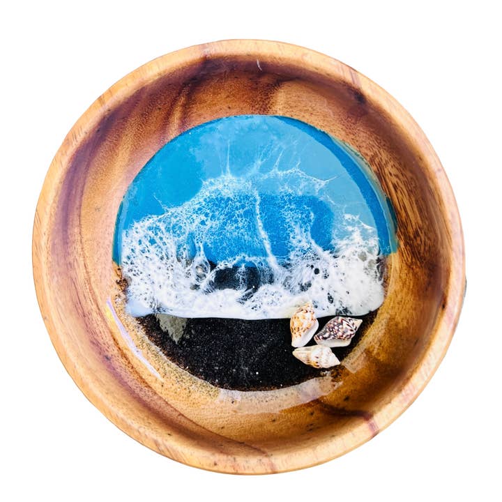 4-Inch Sea Shell Black Sand Beach Wood Bowl Souvenir, Gift for wholesale by Two Seas Arts LLC