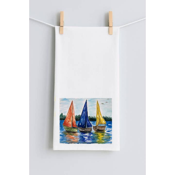 PANO DE COZINHA KRISTIE SAILBOATS por atacado de LuckyBird Apparel and Home