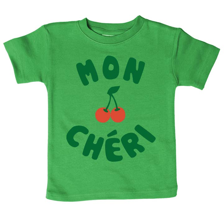 Spunky Stork - Vendita all'ingrosso Maglietta serigrafata - Bambini - Maglietta biologica con grafica 'Mon Chéri' e ciliegie per bebé e bambini6