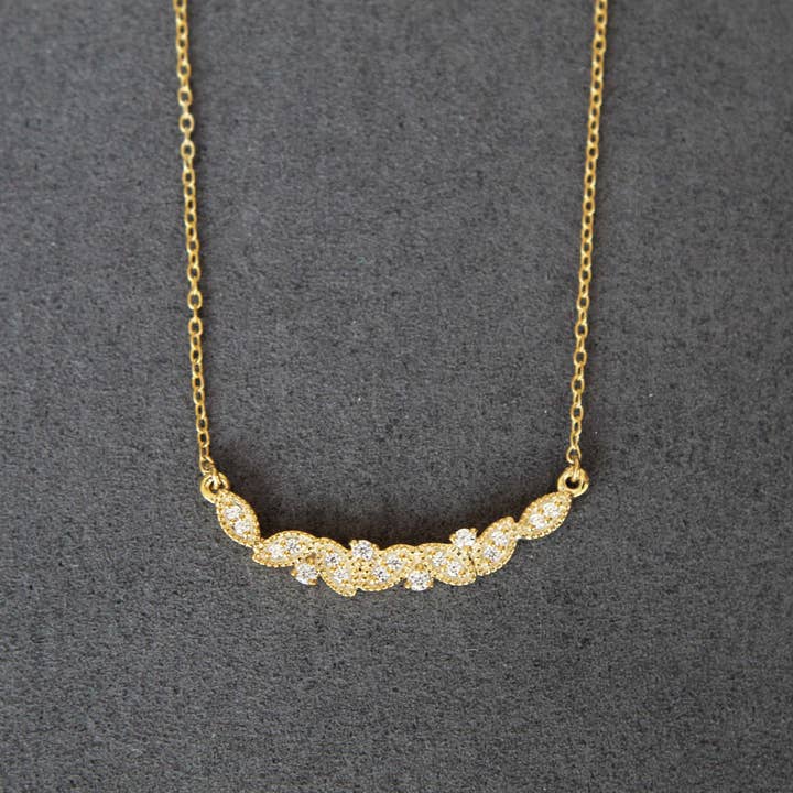 Fifth and Fine - Wholesale Pendant/Charm Necklace - 1/5 Cttw Diamond Mosaic Crescent Moon Smile Bar Pendant Neck