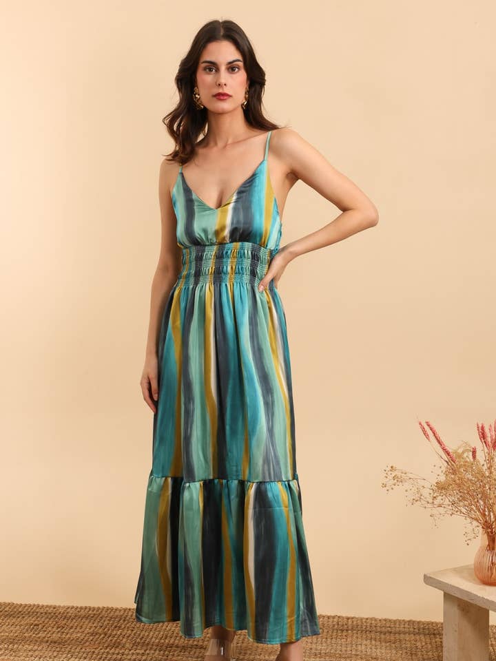 Long dress with colorful striped straps M206 for wholesale by MOOYA