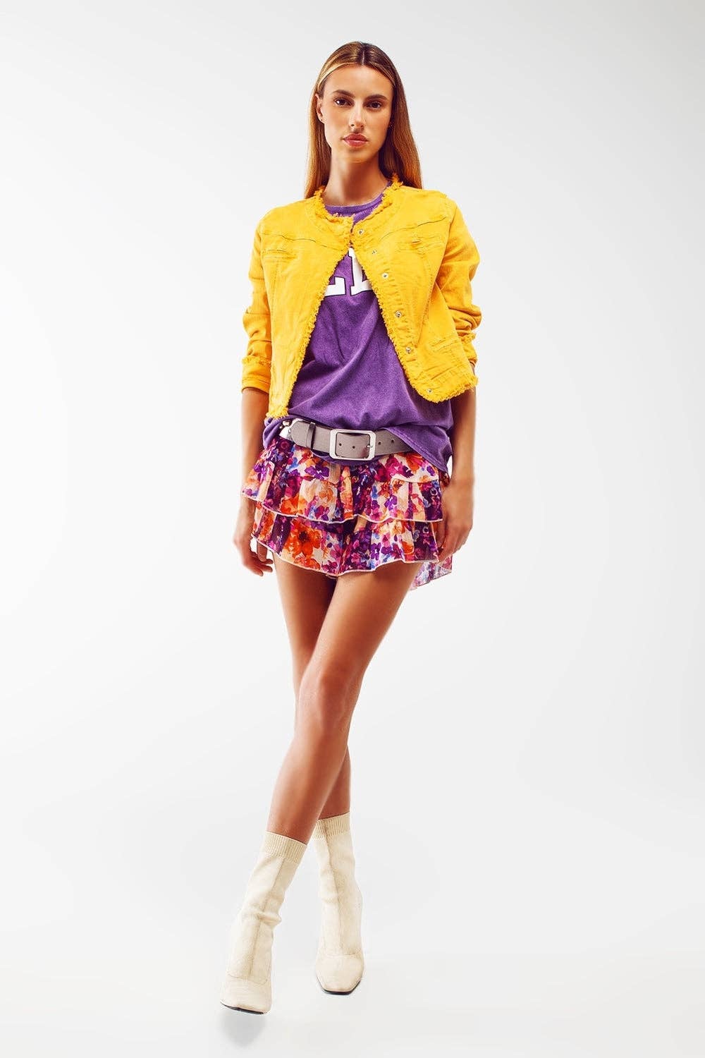 Giallo Giacca di jeans gialla con estremità sfrangiate in vendita all'ingrosso su Faire2