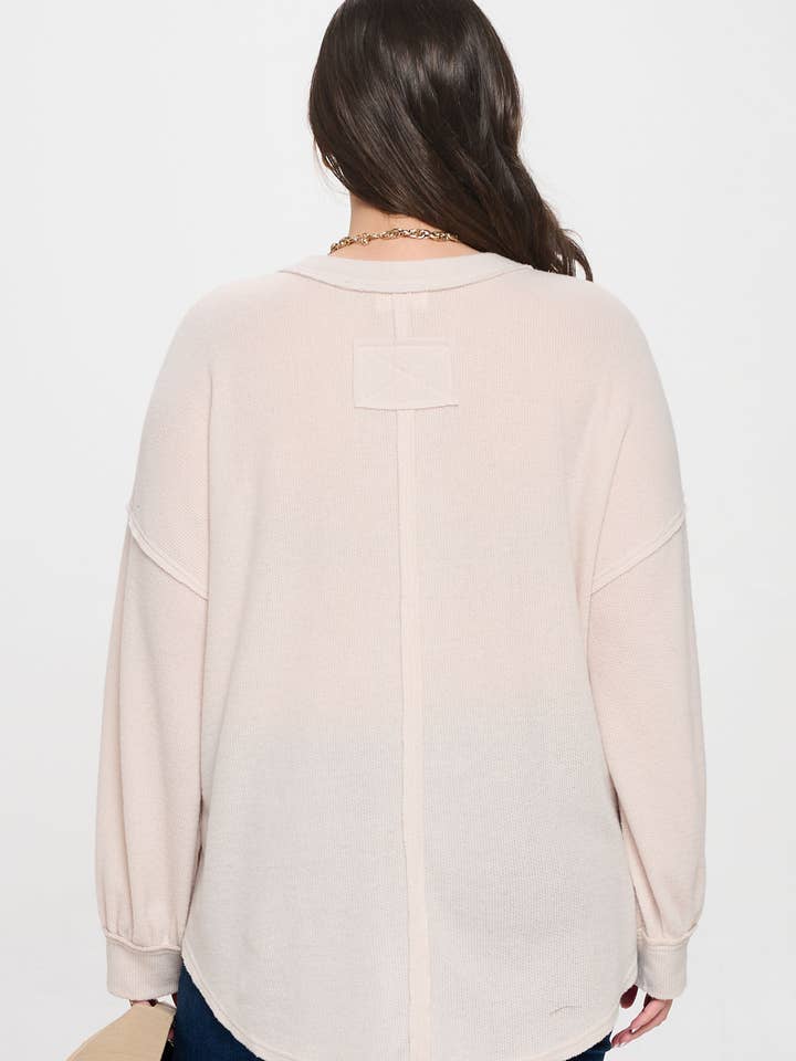 Blu Pepper - Wholesale Knit Top - Women's - PLUS V NECK HALF BUTTON LONG SLEEVE KNIT TOP