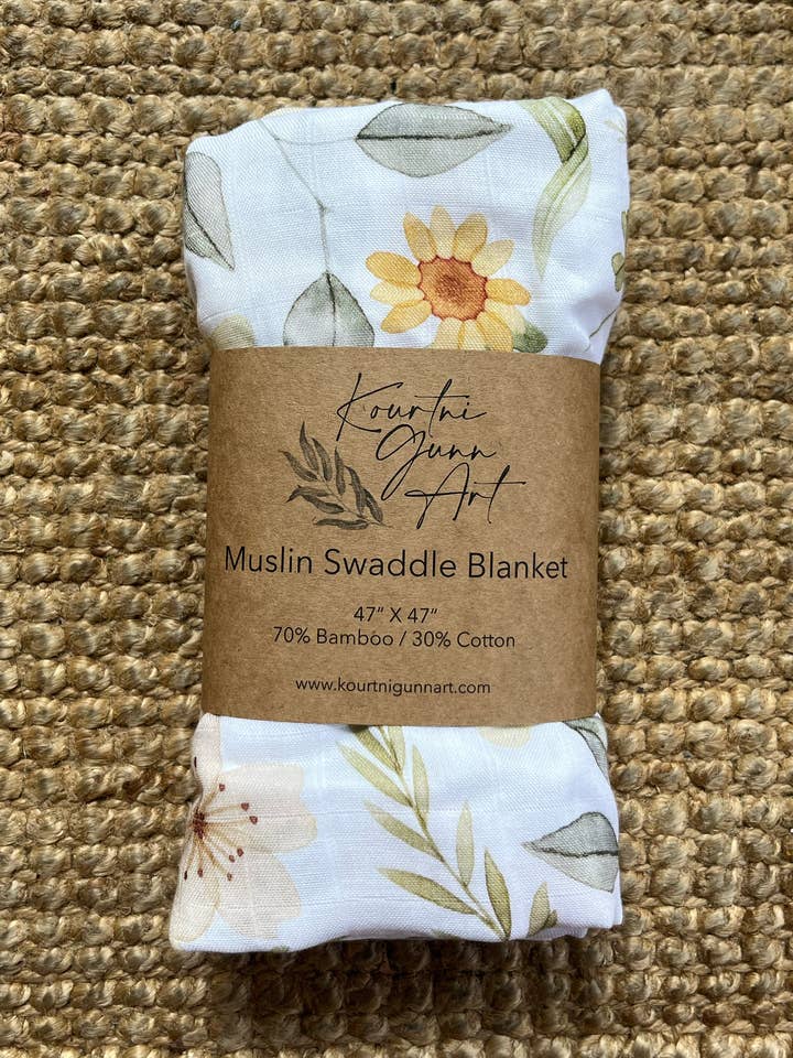 Kourtni Gunn Art - Wholesale Swaddle - Baby - Fall Floral Baby Blanket | Fern Muslin Swaddle Blanket0