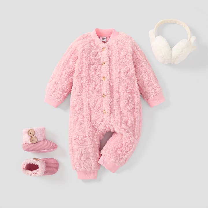 Baby Boy/Girl Button Design Basic Solid Color Jumpsuit for wholesale by PatPat