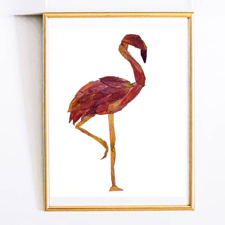 Dahlia Diva – Botanical Flamingo Art Print | Pressed Flower for wholesale by Mon Petit Chou Art and Design