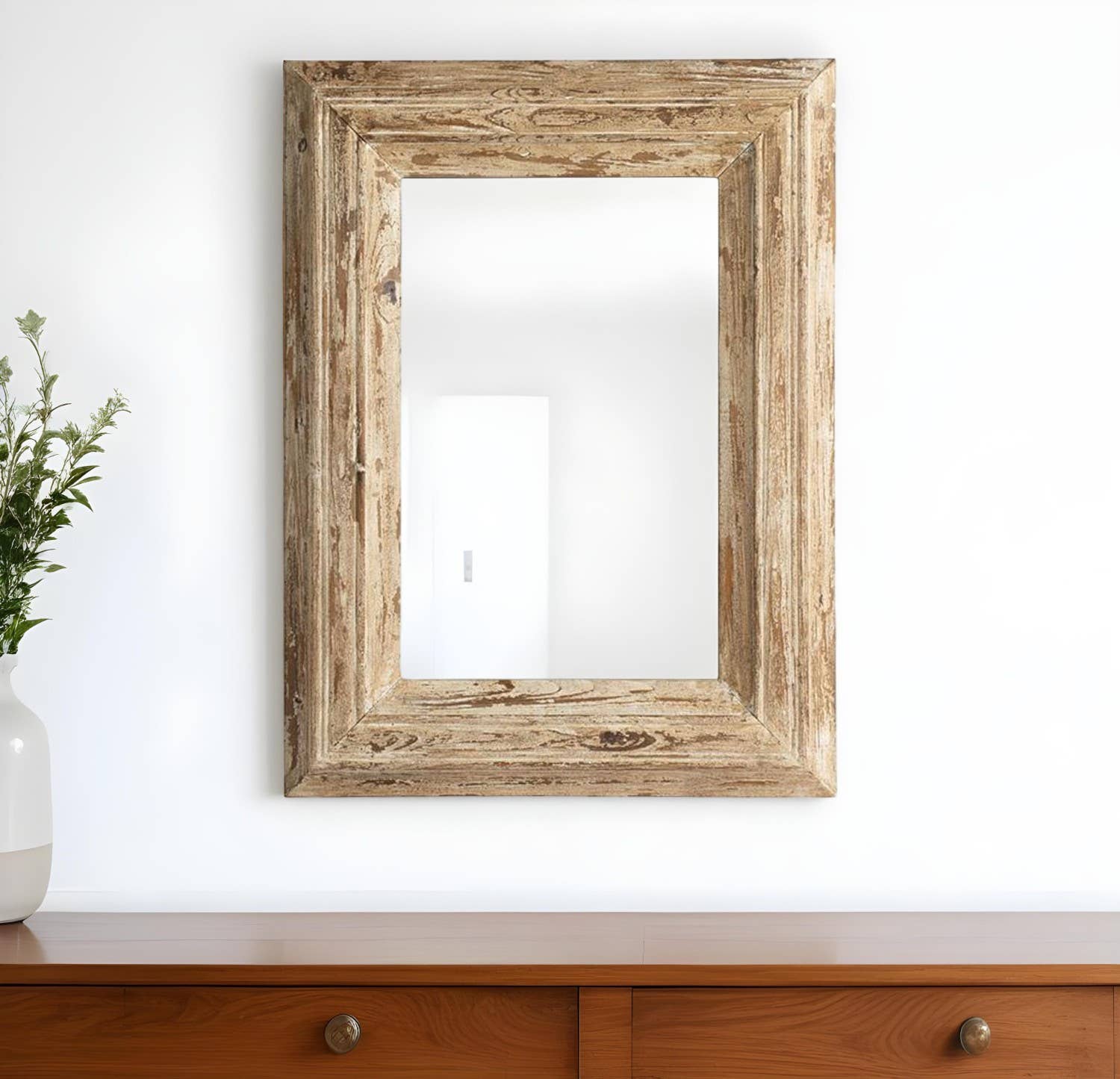 HomeRoots - Wholesale Wall Mirror - 39" Natural Distressed Wood Framed Accent Mirror0