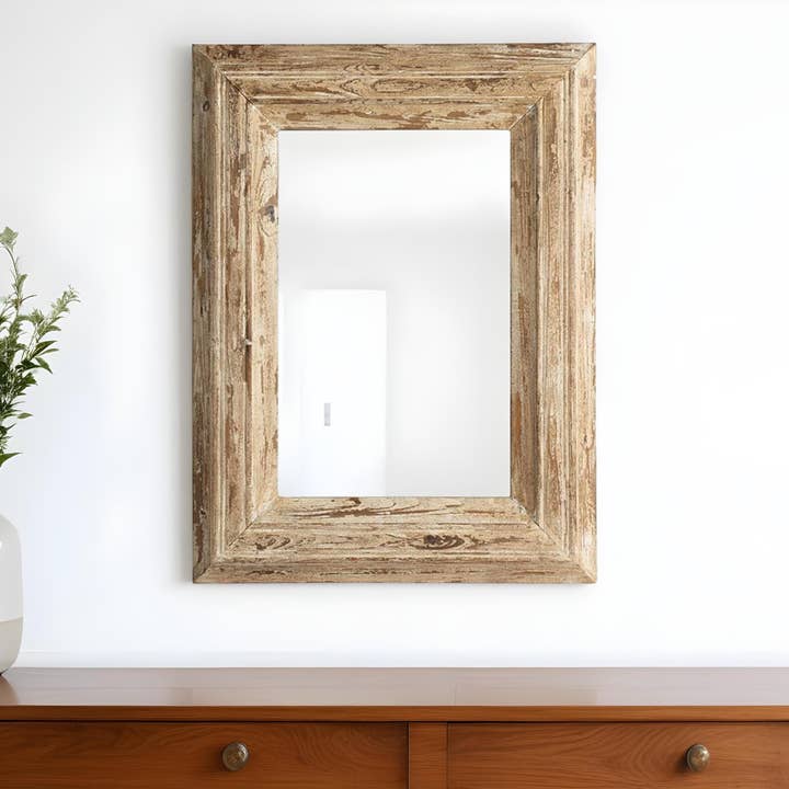 HomeRoots - Wholesale Wall Mirror - 39" Natural Distressed Wood Framed Accent Mirror0