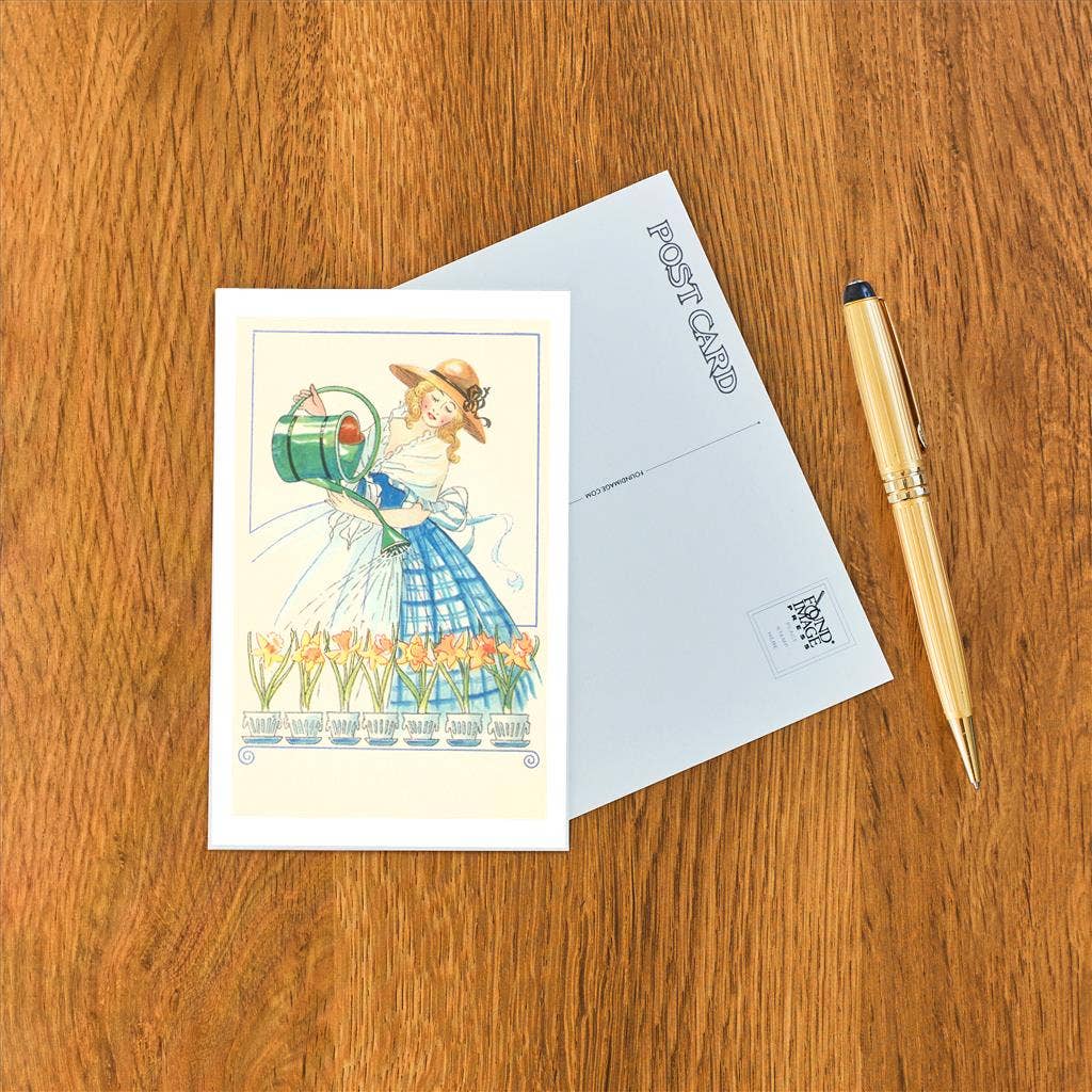 Found Image Press - Wholesale Postcard - Postcard GD-61 Costumed Woman Watering Daffodils1