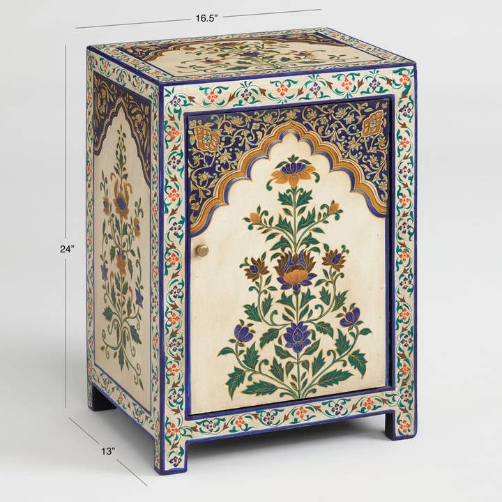 Hand-Painted Wooden Cabinet with Floral Motifs – Traditional for wholesale by VIRATRA ART DECOR