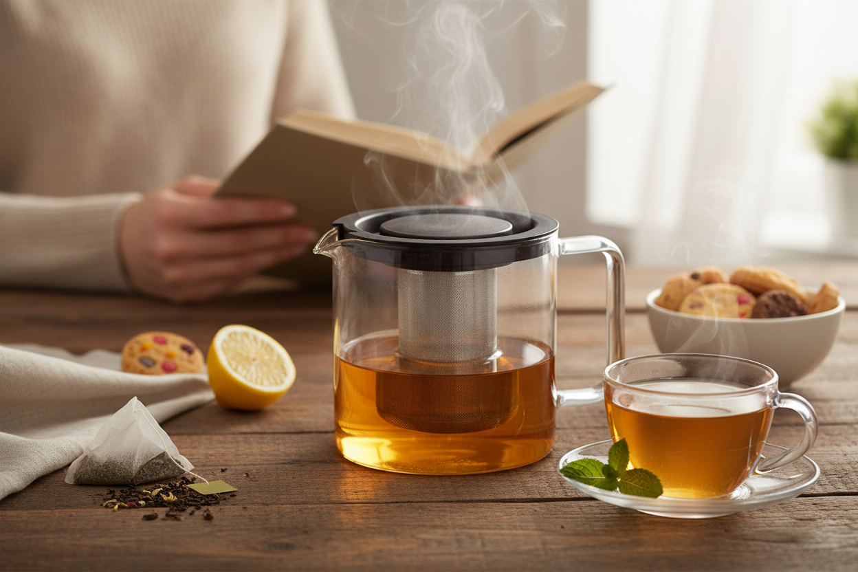 Kadra Kitchenware – Großhandel Teekannen – Simax Exclusive — Teekanne aus geblasenem Glas mit Teesieb, 1,35 Qt1