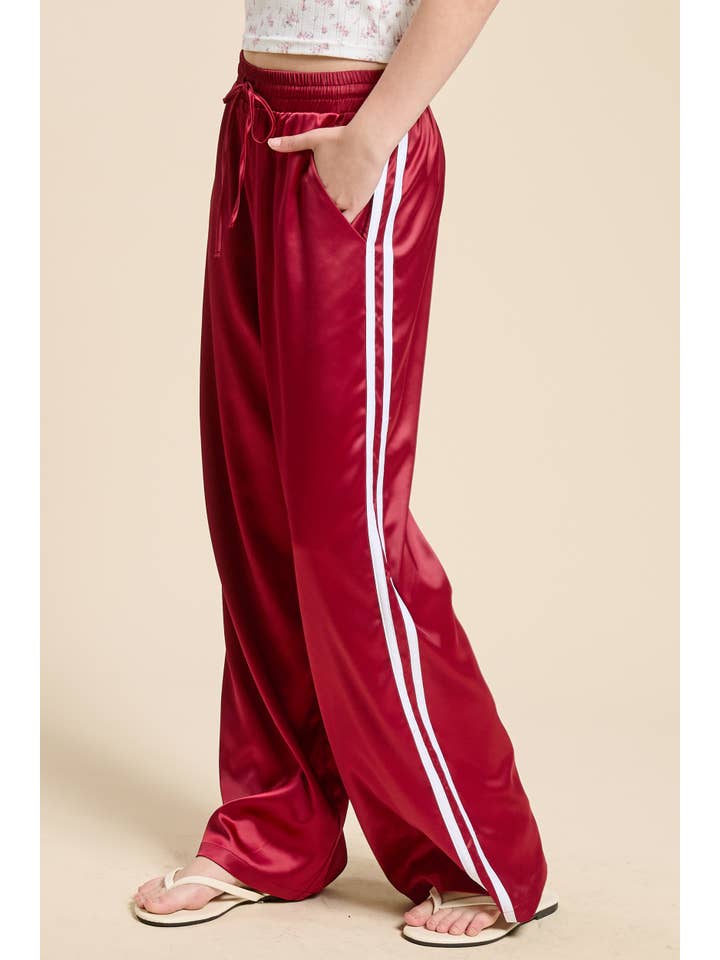 Mimosa - Wholesale Pants - Women's - Satin Track Pants with Side Stripes