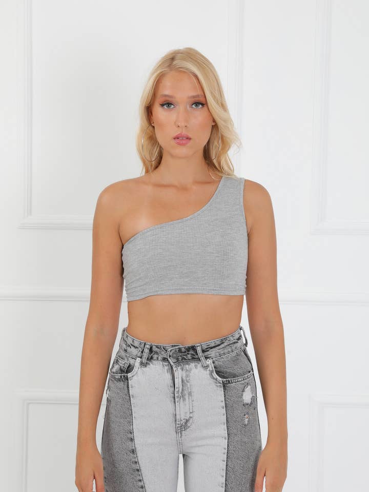 Crop top monospalla a coste per la vendita all'ingrosso da parte di My 9Teen